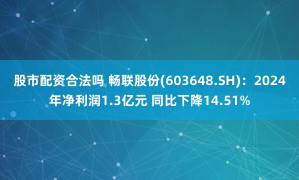 股市配资合法吗 畅联股份(603648.SH)：2024年净利润1.3亿元 同比下降14.51%