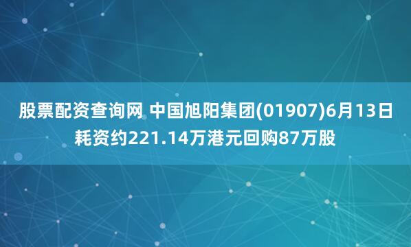 股票配资查询网 中国旭阳集团(01907)6月13日耗资约221.14万港元回购87万股